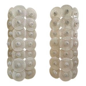 Pair of Large Scale Murano Sconces With White Discs