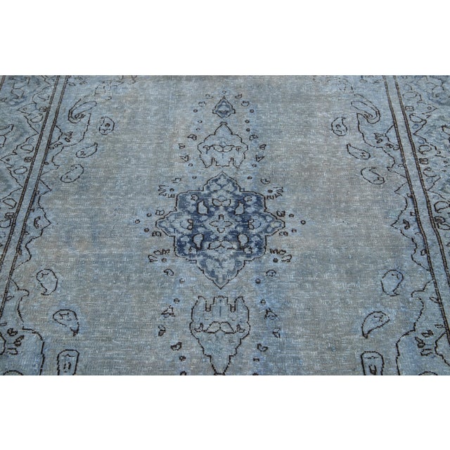 Textile Floral Designed Persian Overdyed Wool Rug in Blue and Gray For Sale - Image 7 of 9