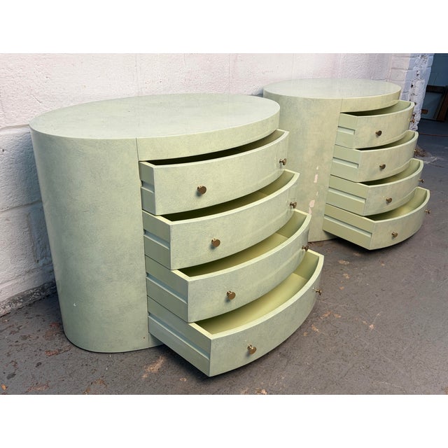 Vintage Four Drawer Art Deco Style Oval Nightstands, A Pair For Sale In New York - Image 6 of 11