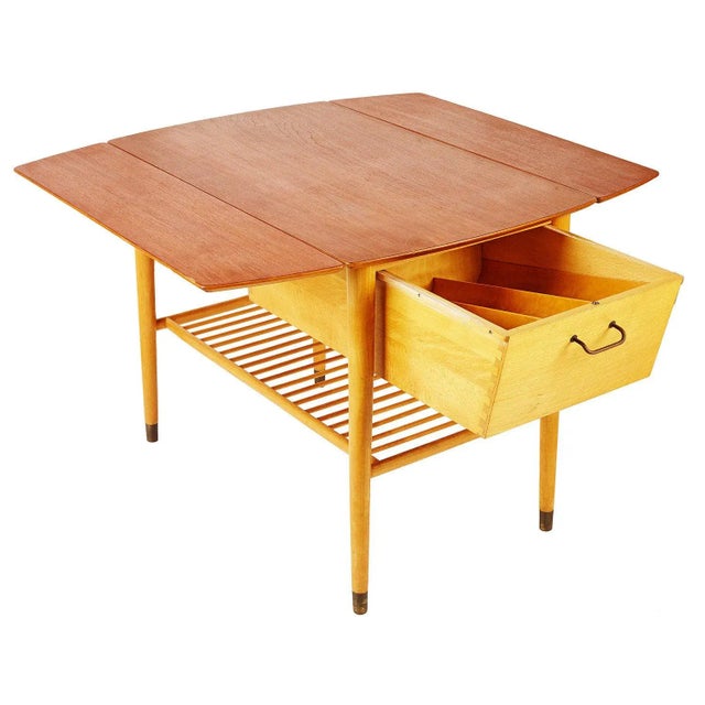 1970s Custom Handcrafted Teak Drop Leaf Table With Wine Storage For Sale - Image 5 of 8
