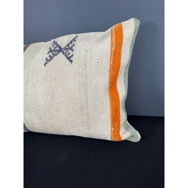 Turkish Hemp Pillow Cushion Natural Beige Orange Pillow Cushion Cover 16" x 24" For Sale - Image 4 of 4