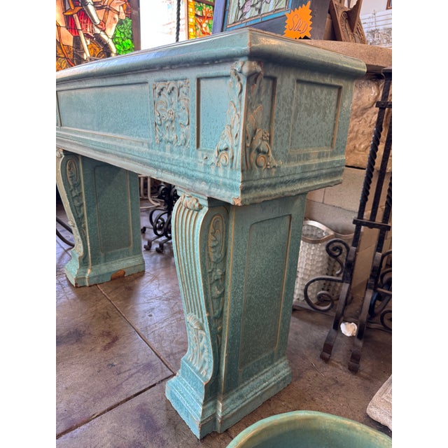An exceptionally rare and striking Gladding McBean architectural terra cotta planter finished in a coveted turquoise-blue...