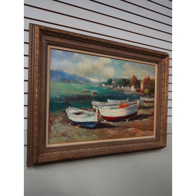Age: Approx. 40 Years Old Details: Quality Gold Finish Frame Hand Painted Oil on Canvas Artist Signed (Illegible) Quality...