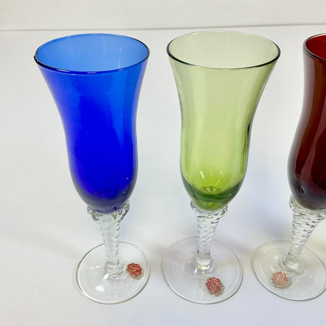 Royal Blue Mid 20th Century Italian Venetian Hand Blown Wine Glasses - Set of 4 For Sale - Image 8 of 10