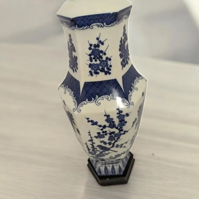 1920s Antique Blue & White Chinese Porcelain Lamp - Floral Vase For Sale - Image 5 of 7