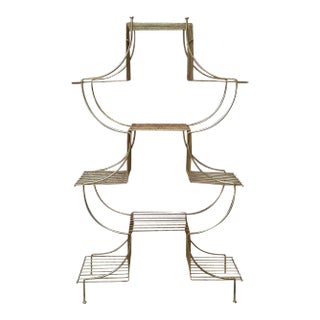 Mid-Century Brass Tone Pagoda Nine Tier Plant Stand For Sale