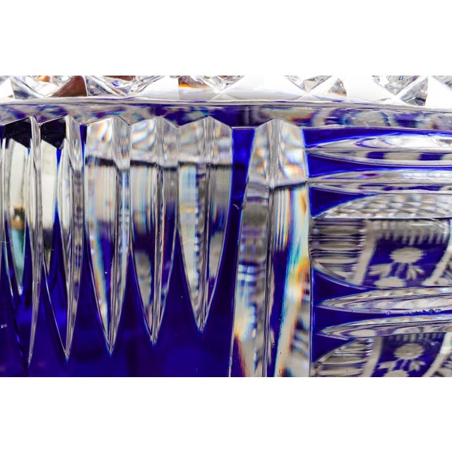 Mid 20th Century Bohemian Czech Cobalt Blue Cut to Clear Crystal Vase With Sawtooth Rim For Sale - Image 10 of 10