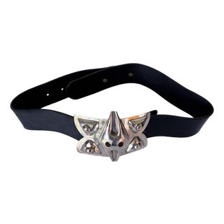 Leather Belt with Large Sterling Buckles Graziella Laffi For Sale