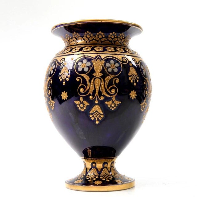 Antique Coalport Jewelled Cobalt Blue Porcelain Baluster Vase, 1880 For Sale - Image 3 of 14