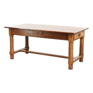 Antique 18th Century French Dining Table with Fruitwood Top and Oak Base For Sale