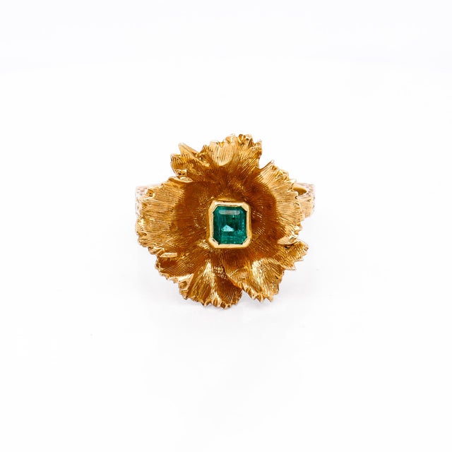 Vintage 18k Gold & Natural Emerald Figural Flower Ring For Sale In Philadelphia - Image 6 of 15