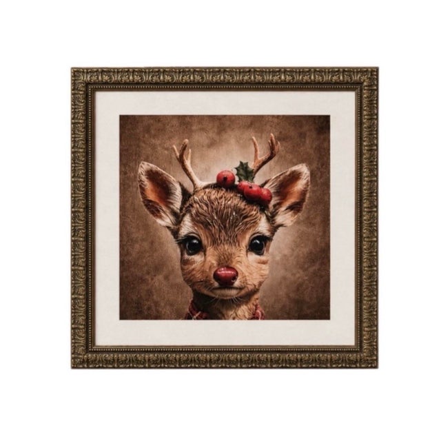 Gothic Pair of 28” Square Christmas Canvas Canvas Prints in Heavy Carved Gilt Wood Frames For Sale - Image 3 of 12