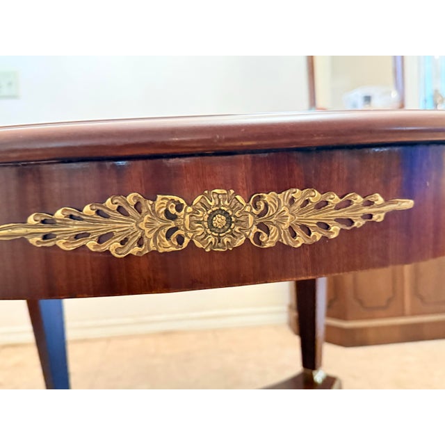“Neoclassical Empire Style Mahogany Round Center Table With Gilt Bronze Figural Mounts” For Sale - Image 4 of 5