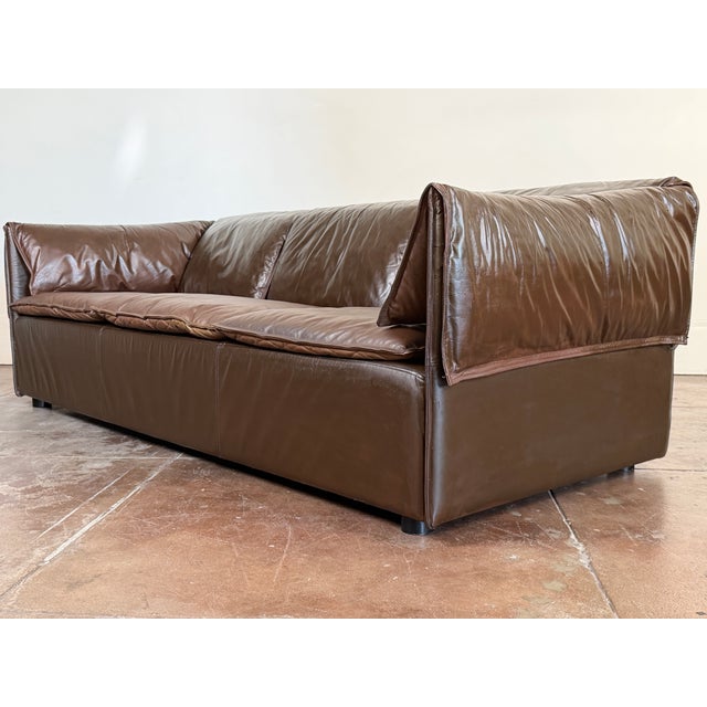 Brown Vintage 1970's Danish Modern Leather Sofa For Sale - Image 8 of 16