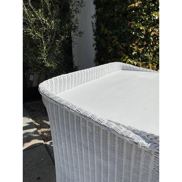 Wood Vintage White Wicker Writing Desk / Vanity Table With Drawer For Sale - Image 7 of 15