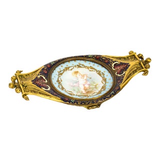19th Century French Ormolu & Champlevé Enamel Pin Tray For Sale