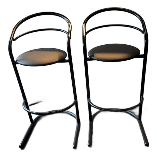 Mid Century Art Deco Modern Amisco Gibo Barstool Pair 1978-1990 For Sale