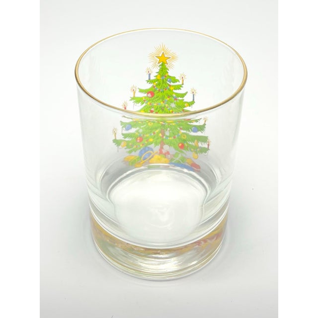 1980s 1980s Vintage Christmas Tree Old Fashioned Tumbler Drinking Glasses - Set of 6 For Sale - Image 5 of 5