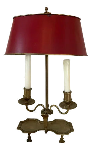 Brass and Tole Electrified Bouillotte Lamp with a Red Shade, 19th Century