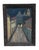 A charming pair of small naive style oil paintings depicting moody, moonlit cobblestone streets winding through colonial...