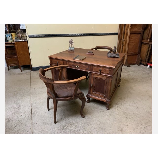Vintage Double-Sided Desk with Armchairs, 1935, Set of 3 For Sale - Image 13 of 13