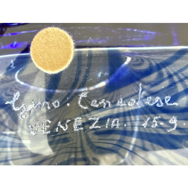 Blue Vintage Cenedese Murano Blue "Fenicio" Feather Glass Vase Signed For Sale - Image 8 of 9