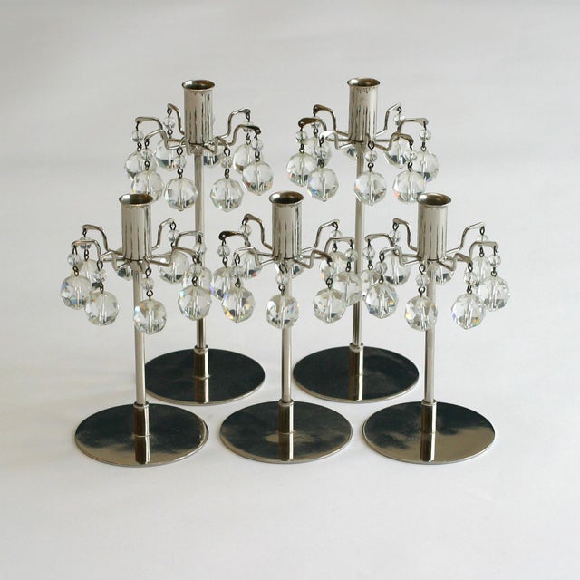5 piece set Lobmeyr Candlesticks, Circa 1960s Silver plate with Austrian Crystals 5.5" – 7" H
