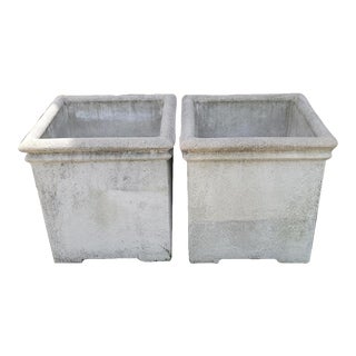 Vintage Cast Stone Square Planters - a Pair For Sale