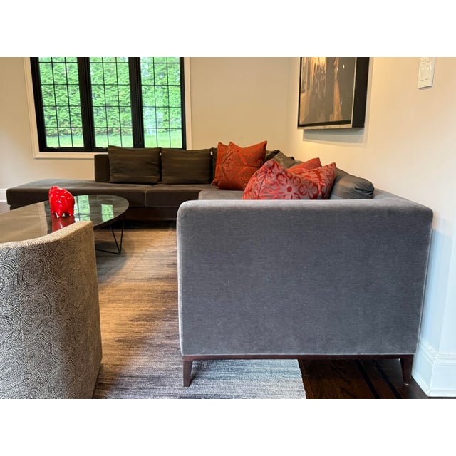 Charcoal Gray/Black Sectional Sofa W Armani Fabric Pillows For Sale - Image 11 of 12
