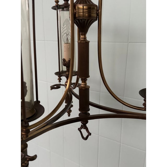 Gold Neoclassical Empire Brass and Glass Chandelier, 1950s For Sale - Image 8 of 18