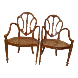 Adams Style Armchairs With Caned Seats -A Pair
