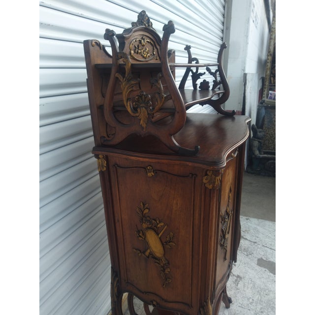 Late 19th Century Antique French Walnut Music Cabinet With Gilt Accents For Sale - Image 10 of 10