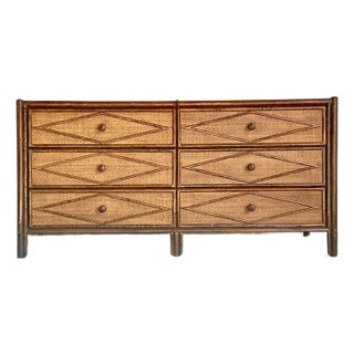 Vintage Boho Diamond Tortoise Bamboo Dresser For Sale