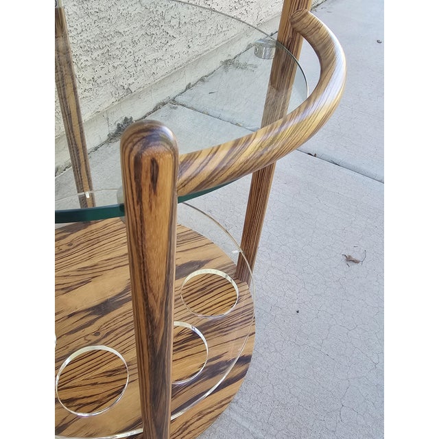 Pair of 1980s Zebrawood & Glass Two-Tier Side Tables / Bar Carts For Sale - Image 9 of 9