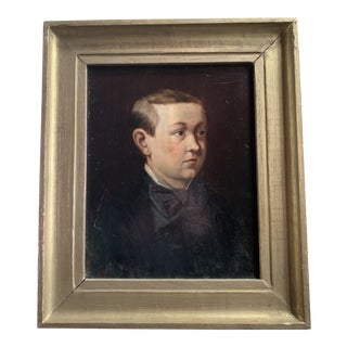 19th C. Oil on Wood Portrait For Sale