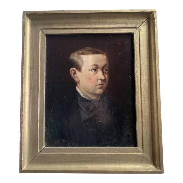 19th C. Oil on Wood Portrait For Sale
