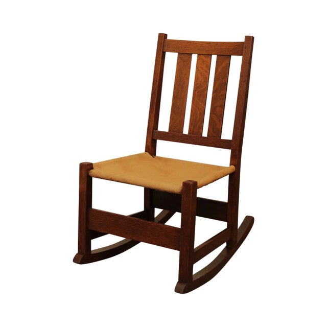 Antique L & J. G. Stickley Mission Oak Nursing Rocker For Sale - Image 13 of 13