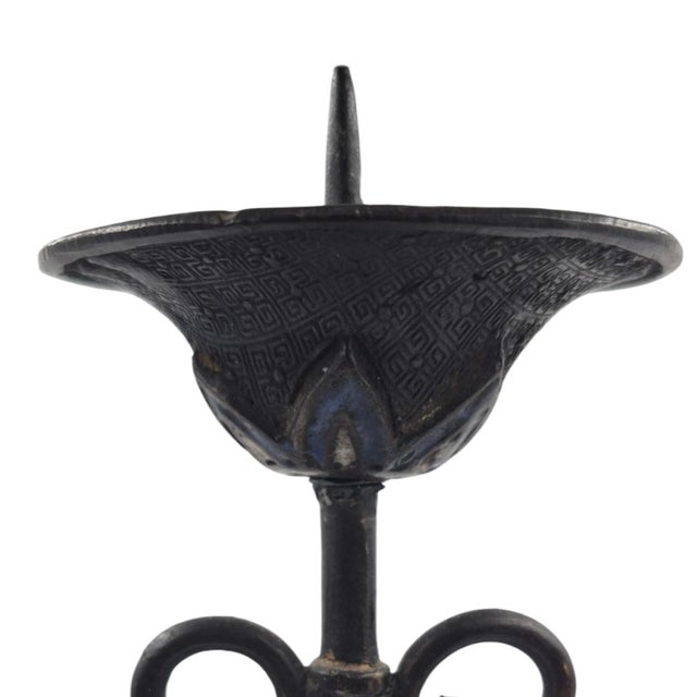 Pair of Late 19th Century Chinese Cloisonné Enamel and Bronze Candlesticks - 16" For Sale - Image 13 of 16