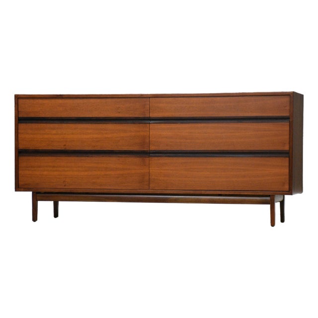 1960s Refinished 66” Kipp Stewart for Directional by Calvin Walnut Dresser For Sale