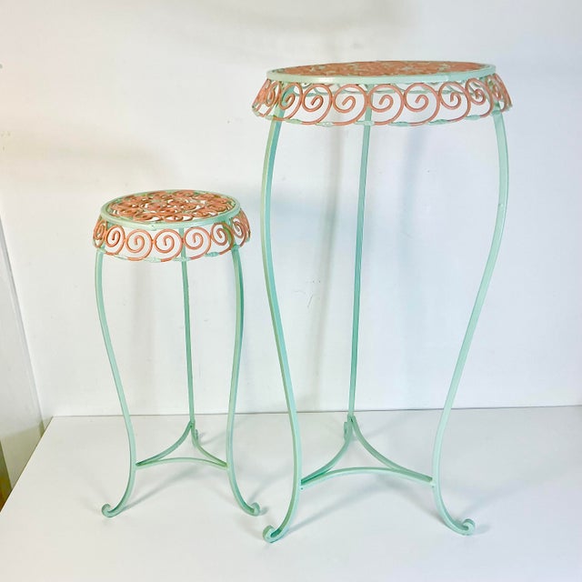 Art Nouveau 1950s Vintage Art Nouveau French Tole Metal Plant Stands - A Pair, Newly Painted For Sale - Image 3 of 10