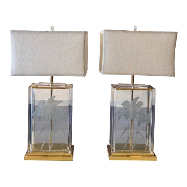 Vintage Frederick Raymond Lily Lucite Lamp - a Pair For Sale