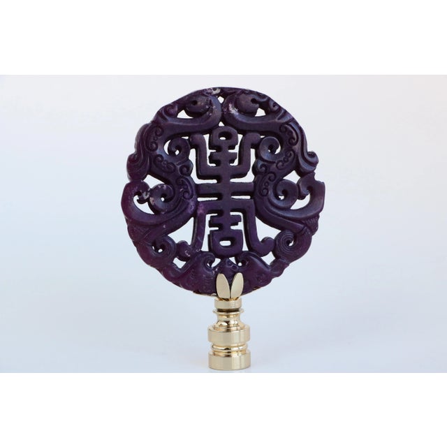 Chinoiserie Chinese Calligraphy Symbol Lamp Finial on Brass Hardware For Sale - Image 3 of 3