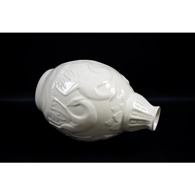 Art Deco White Glazed Earthenware Vase with Relief Decor by Fantaisie de Charles Catteau for Boch Frères La Louvière Keramis, 1920s For Sale - Image 10 of 13