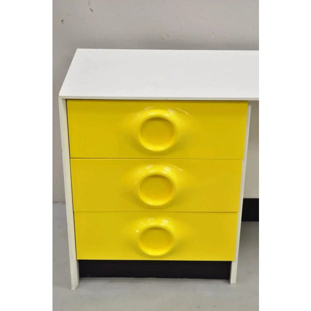 Vintage Broyhill Premier Yellow Molded Plastic Space Age Joe Colombo Style 3 Drawer Desk. Circa 1970s. Measurements: 30.5"...