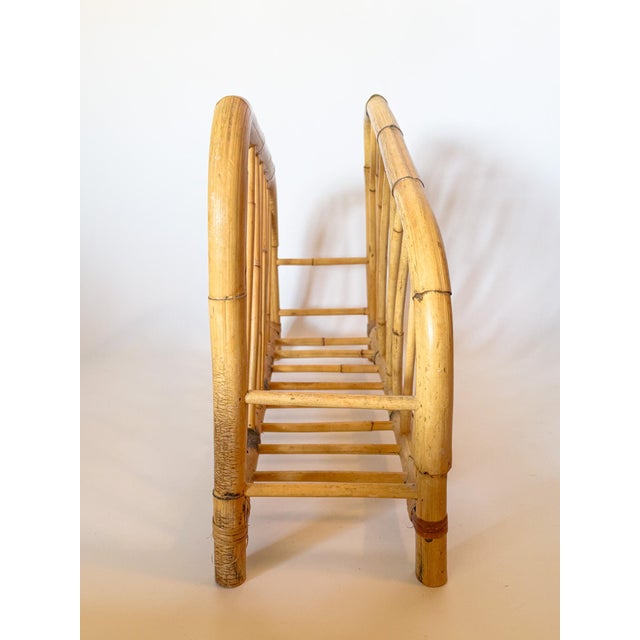 1970s Vintage Asymmetrical Hollywood Regency Bamboo Magazine Rack For Sale - Image 5 of 11