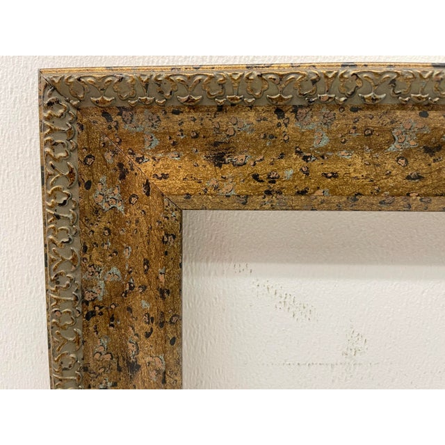 Late 19th Century Antique Gold Distressed Verdigris Wood Picture Frame For Sale - Image 5 of 8