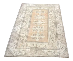 Vintage Traditional Turkish Oushak Handmade Tan and Beige Area Rug