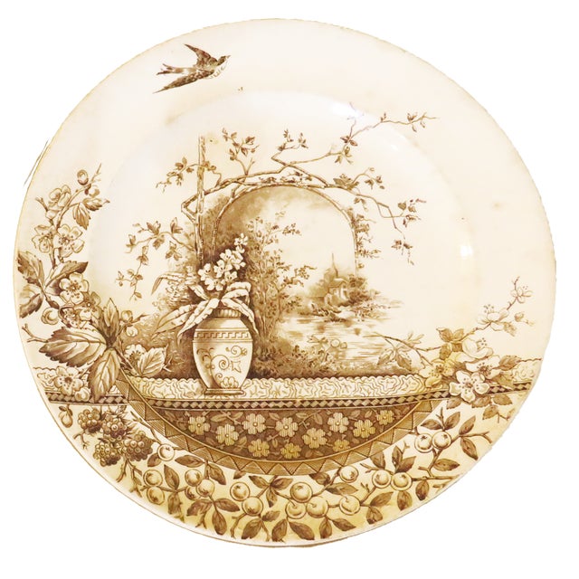 Chinoiserie 1880s English Aesthetic Movement Brown Transferware Bowls, Pair For Sale - Image 3 of 4