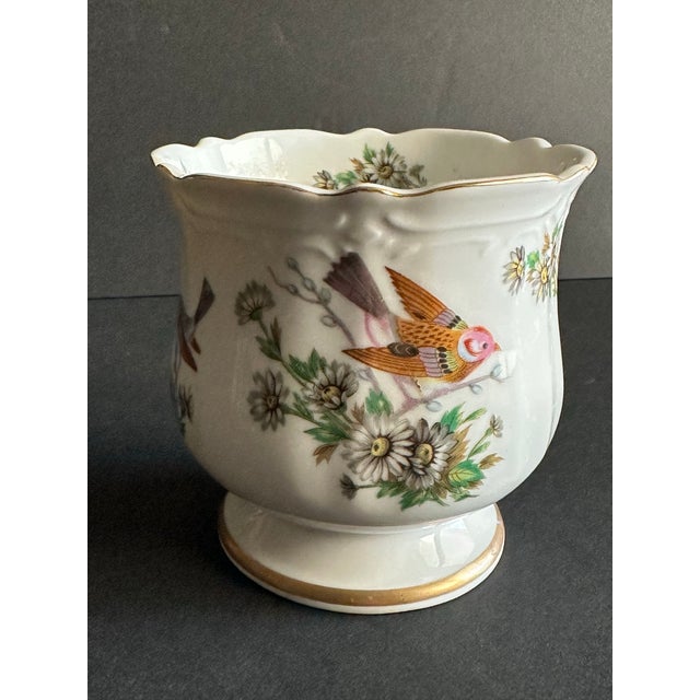 Vintage 1940s/1950s Lenwile Ardalt Imported Chinoiserie Hand Painted Birds and Flowers Porcelain Planter/Vase For Sale - Image 4 of 12