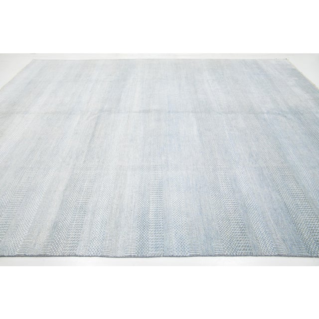 2010s Gray 9 X 12 Modern Savannah Wool Rug With Light Blue Geometric Pattern For Sale - Image 5 of 11